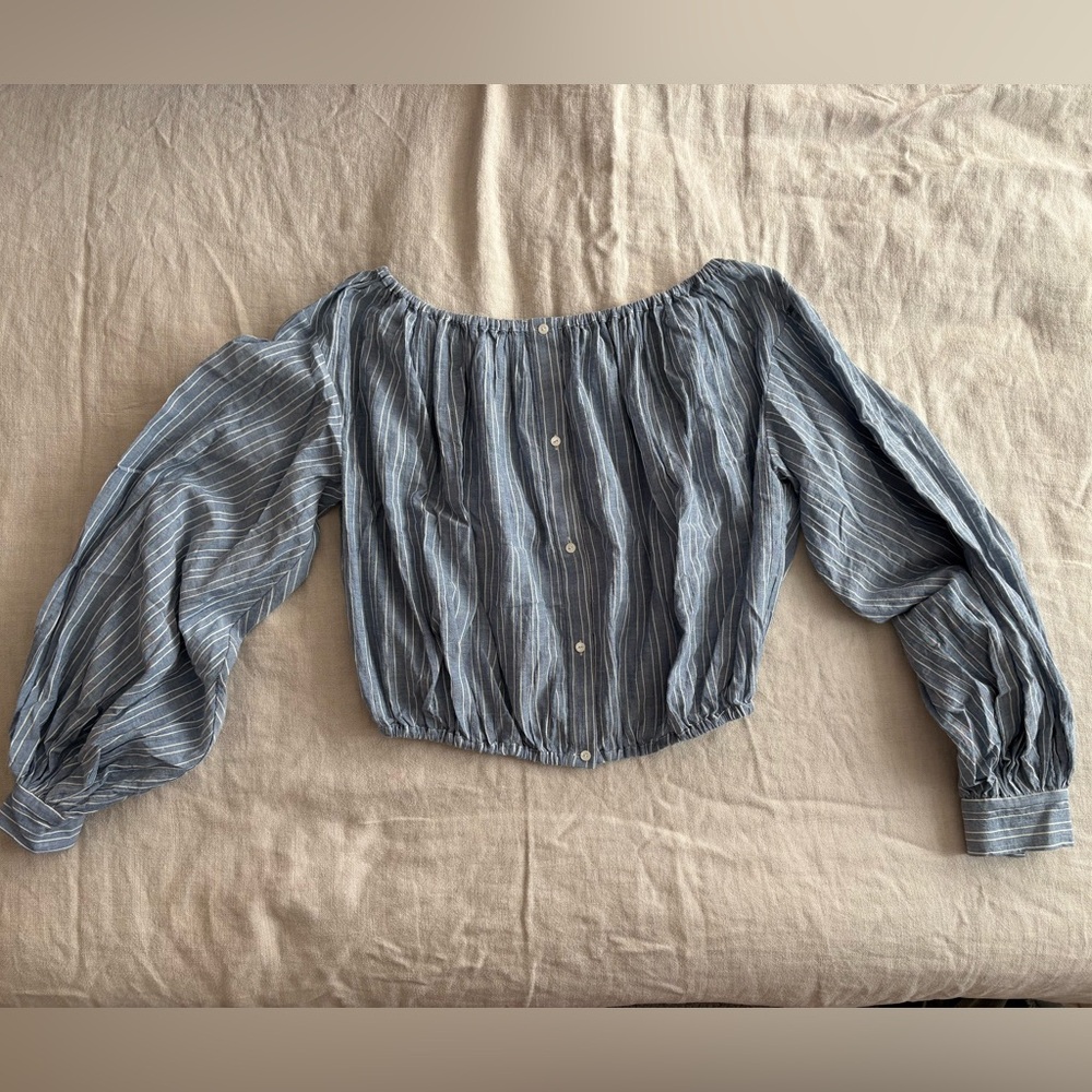 Nili Lotan Blue Striped Off-Shoulder Blouse